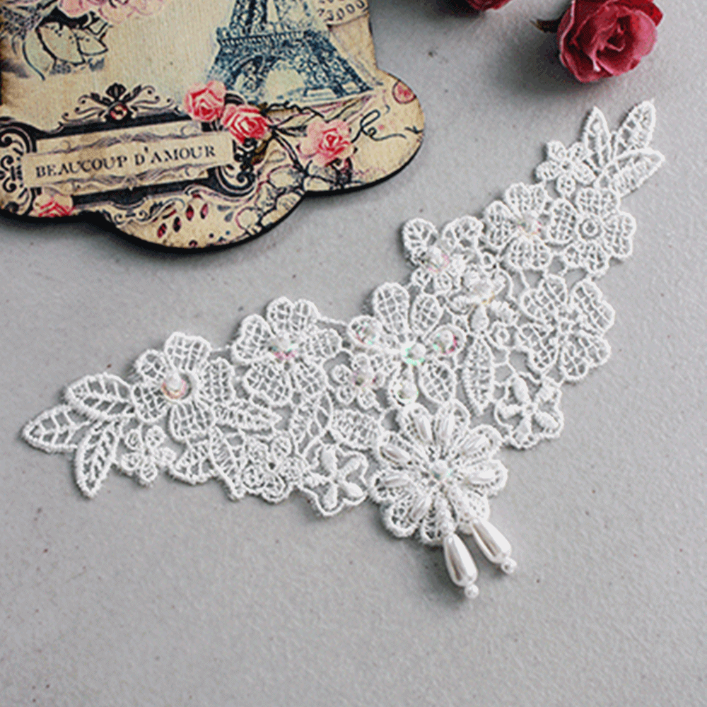 원단마트 motive lace 스팽글 모티브 진주랑 꽃 백아이보리 (1537205)